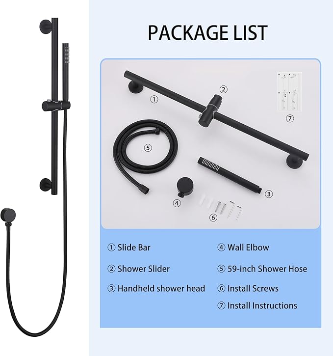 Weshi Shower Slide Bar Handheld Shower Head with Hose, Bathroom Shower faucet with Handle Spray, High Pressure Shower Slide Bar Set Height Adjustable with 59 Inch Stainless Steel Hose Matte Black