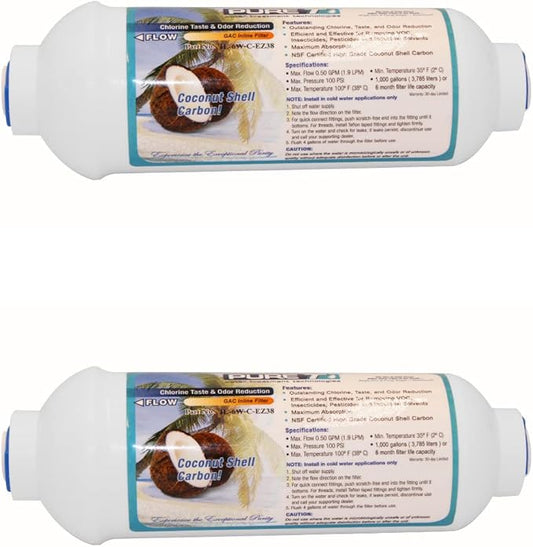 PureT IL-6W-C-EZ38-2, 6"x2" (3/8" EZ Connect) Inline Post GAC Carbon Filter - NSF Certified - Reverse Osmosis Water Filter, Lifetime of 1 Year or 700 Gallons (2 Pack)