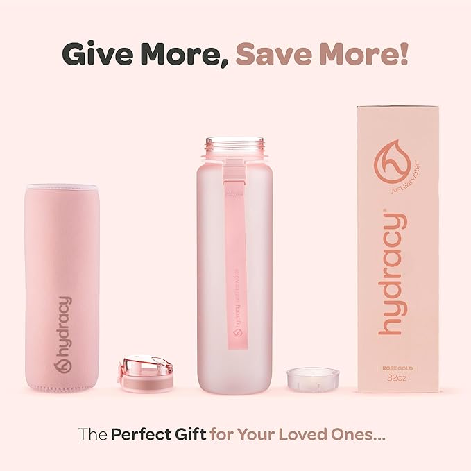 Hydracy Water Bottle with Time Marker -Large BPA Free Water Bottle & No Sweat Sleeve -Leak Proof Gym Bottle with Fruit Infuser Strainer & Times to Drink -Ideal for Fitness Sports & Outdoors