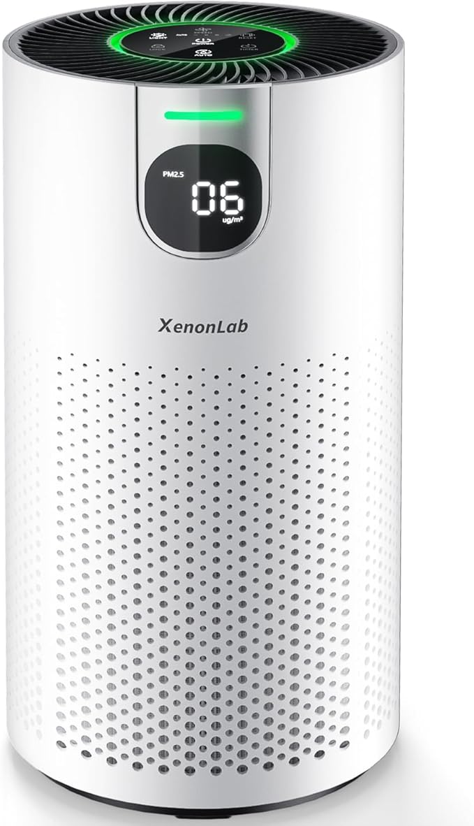 Air Purifiers for Home Large Room Covers up to 1800Ft², VisionAir 20dB Sleep Mode for Bedroom, with Real-Time AQI & PM2.5 Display, 360°Intake&Outlet Air Cleaner Pet-Friendly HEPA, HAP606, Light White