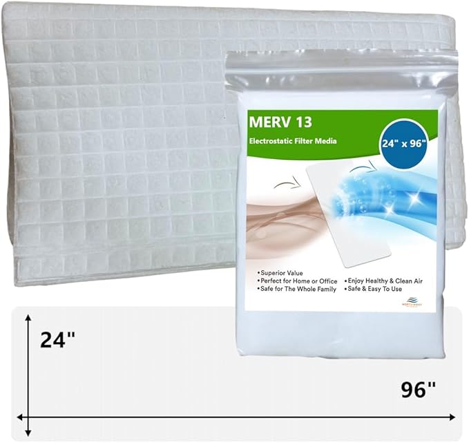 NORTHWEST ENTERPRISES MERV 13 Filter Media, Cut to Fit, Washable Air Filter (24" x 96" x 1/16")