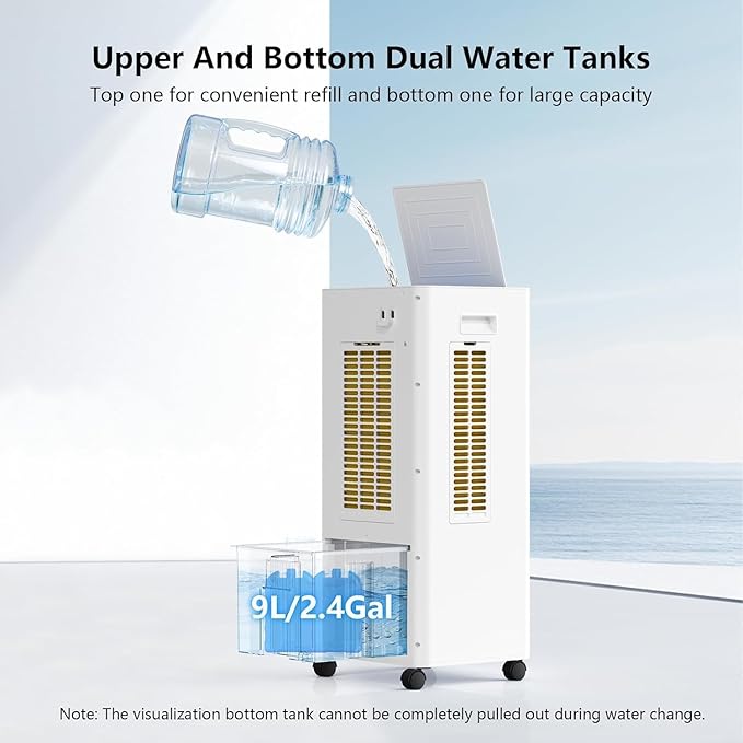 JRD 3-IN-1 Evaporative Air Cooler, 80° Oscillation Air Cooler with 3 Speeds, 4 Modes, 12H Timer, 2.4Gal Tank, Remote, Portable Swamp Cooler for Bedroom Home Office Garage