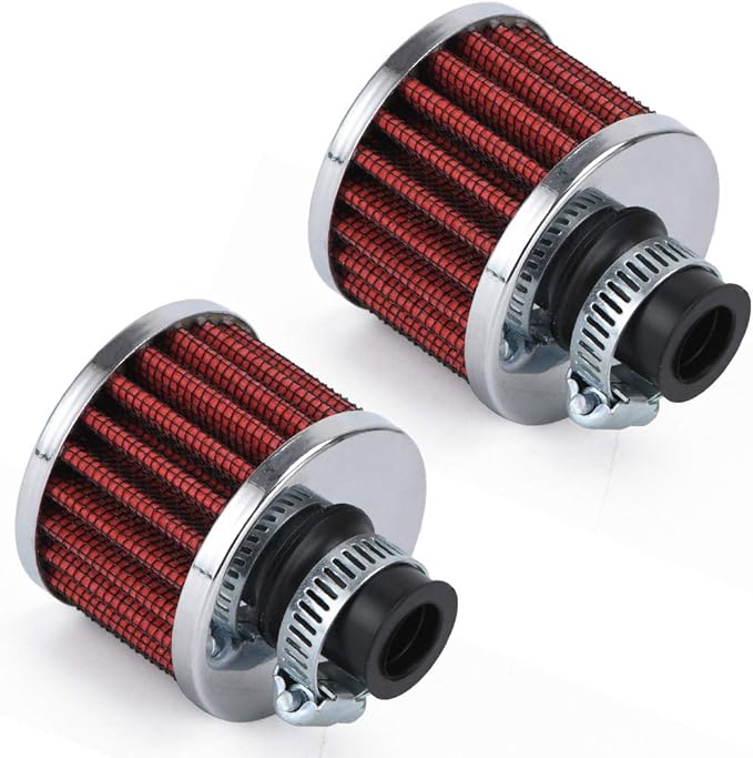 PTNHZ Universal 2 PCS 12mm Auto Cone Mini oil Air Intake Filter Crankcase Vent Valve Cover Breather Filter Flow Air Filters Red