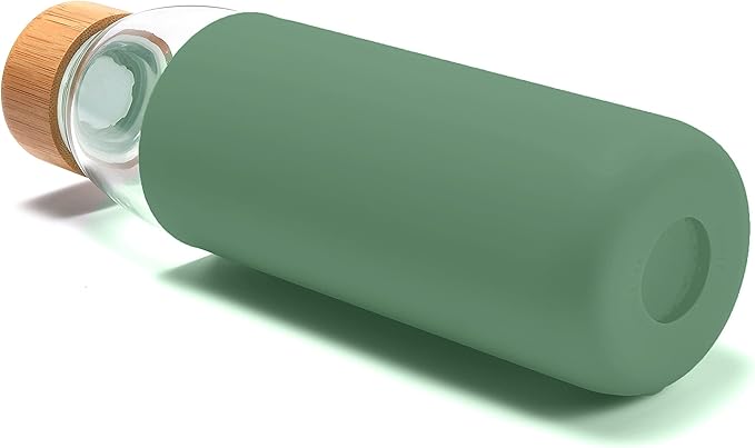 veegoal 18 Oz Borosilicate Glass Water Bottles with Bamboo Lid, BPA-FREE, Non-Slip Silicone Sleeve, and Stainless Steel Leak Proof Lid - Reusable Glass Bottle for Men and Women