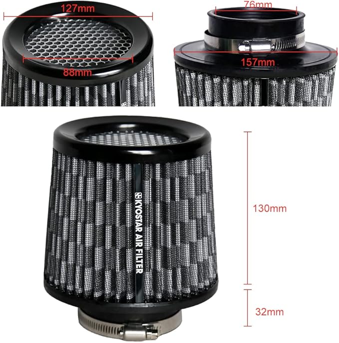 Kyostar Universal Carbon Fiber Pattern 3 Inch 76mm Air Intake Cone Filter Replacement Quality Dry Air Filter