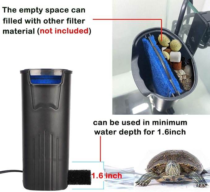 Aquarium Internal Filter for 3 to 20 Gallons Small Fish Tank Turtle Tank Reptiles Shrimp Amphibian Frog Cichlids Newt(Aquarium Filter)