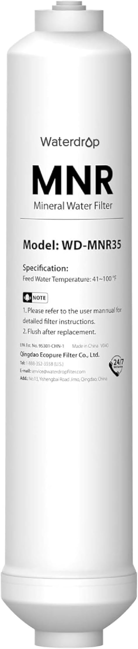 Waterdrop Remineralization Filter WD-MNR35, 1/4" Quick Connect Mineral Filter for Reverse Osmosis System, Restore Essential Minerals for RO System, RO Mineral, Under Sink Water Filtration