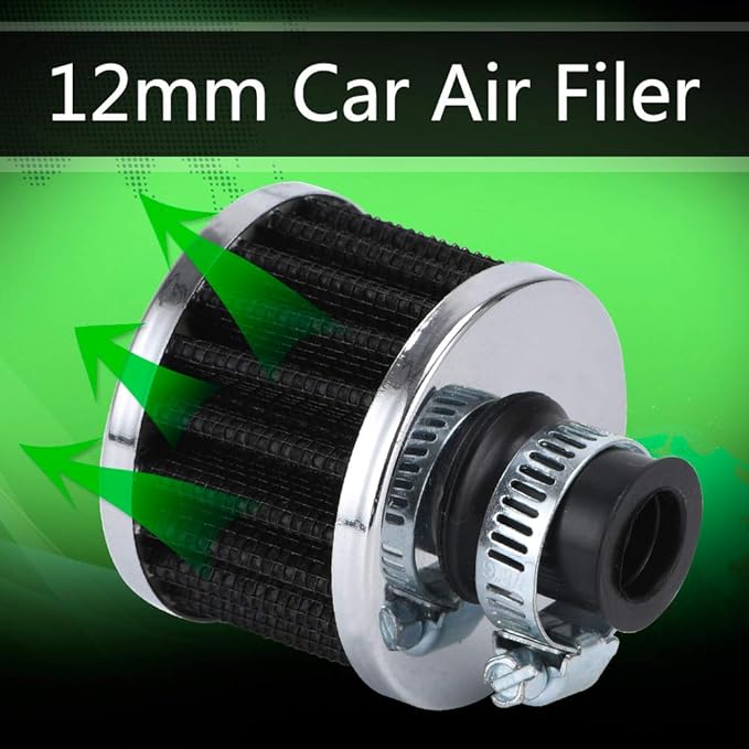PTNHZ Universal 2 PCS 12mm Auto Cone Mini oil Air Intake Filter Crankcase Vent Valve Cover Breather Filter Flow Air Filters Black