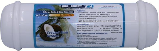 PureT IL-6W-C-38, 2"x6" (3/8" Threaded Connection) Inline Post GAC Carbon Filter - NSF Certified - Reverse Osmosis Water Filter, Lifetime of 1 Year or 700 Gallons