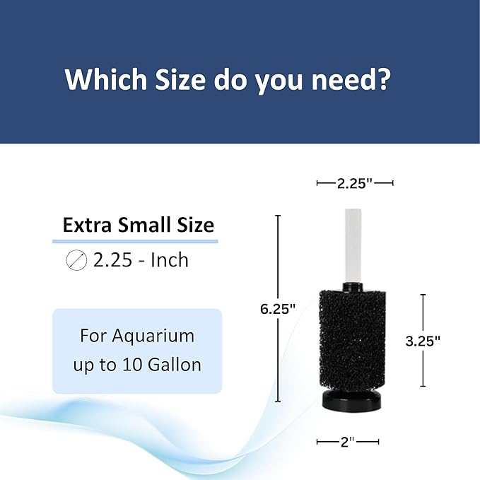 UNEAK Extra Small Aquarium Sponge Filter Fish Tank Silent Filteration Breeding Fry Betta Shrimp Nano Tank Accessories Air Stone 4-inch Airline Tubing up to 5 Gallon