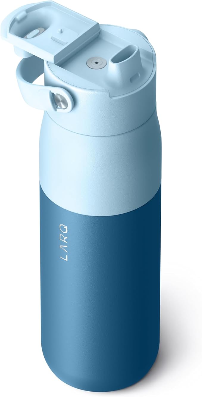 LARQ Bottle Swig Top 23oz - Insulated Reusable Stainless Steel Water Bottle With Built-In Silicone Handle | BPA Free | For Sports, Gym, and Travel | Amalfi Blue
