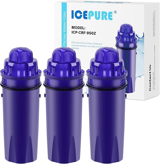 ICEPURE Pitcher Water Filter Replacement for PUR CRF950Z, CRF-950Z, PPF900Z, PPF951K, PPT700W, CR-1100C, CR1100CV, DS-1800Z, PPT711W, PPT711B, PPT111W and More PUR Pitcher and Dispensers System, 3PACK