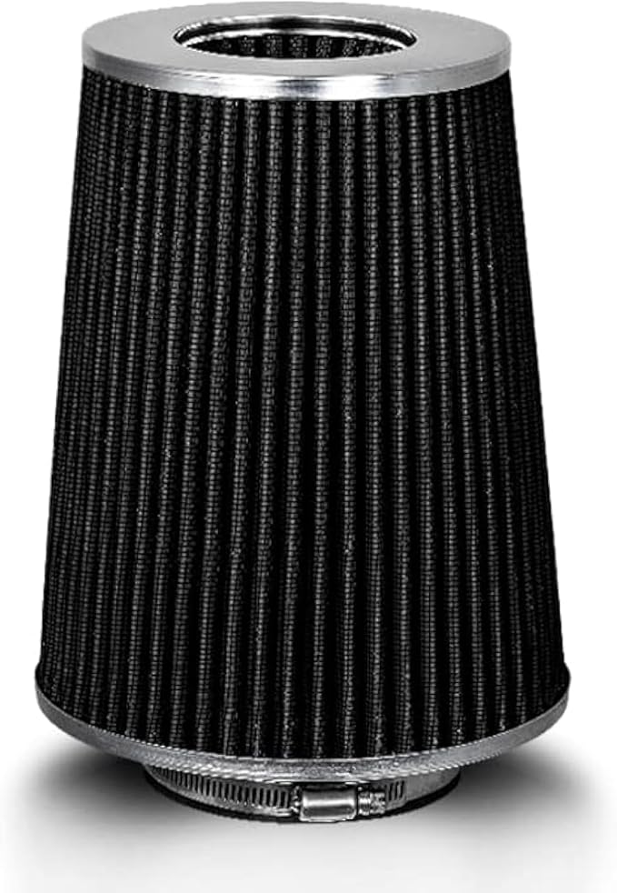 BLACK 3.5" 89 mm Inlet Truck Cold Air Cone Replacement Performance Washable Clamp-On Dry Air Filter (8" Tall)