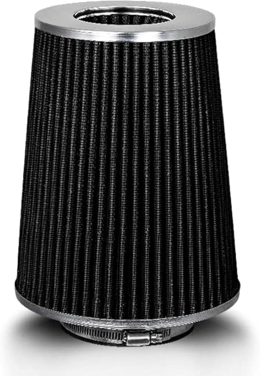 BLACK 3.5" 89 mm Inlet Truck Cold Air Cone Replacement Performance Washable Clamp-On Dry Air Filter (8" Tall)