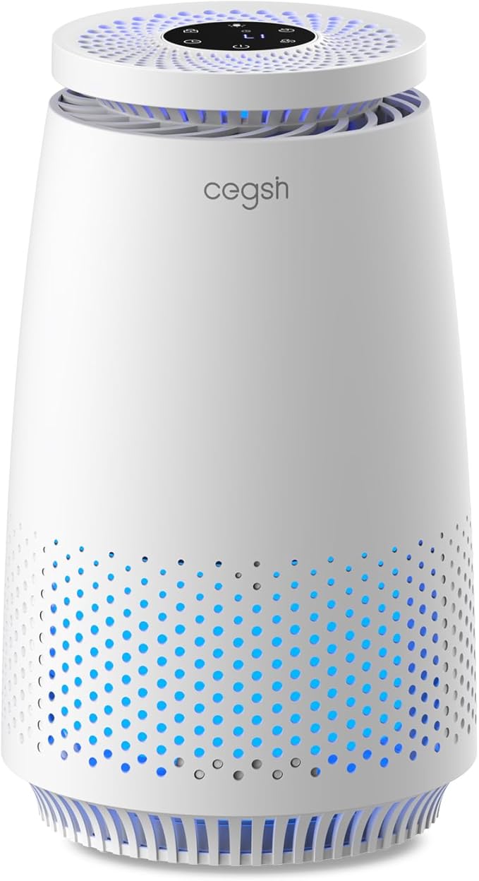 Air Purifiers for Home Bedroom, 3-in-1 HEPA Filter for Pets Dander Dust Pollen Smoke Odors, Quiet Air Cleaner with Sleep Mode, 12H Timer, Night Light, Aromatherapy, Safety Lock, White