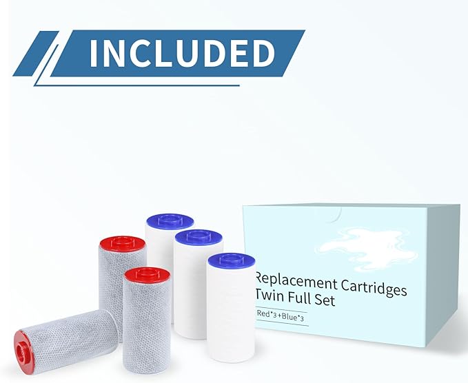 Replacement Filter Set for Weddell Duo - High-efficiency Shower Water Filtration System that Removes Chlorine/PFAS/Contaminants for Better Skin and Hair Health (3R+3B)