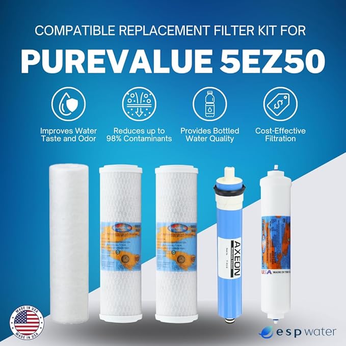 5EZ50 RO Filter Replacement Kit with for PureValue Under-Sink Water Filtration (YSM-5EZ50)