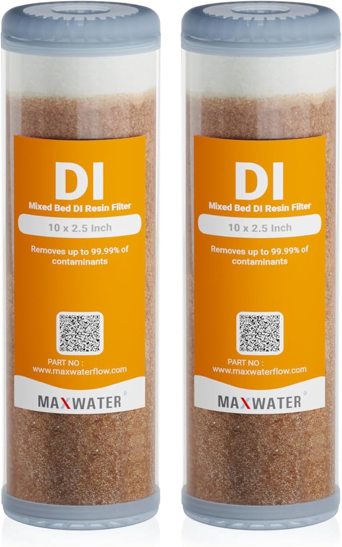 2-Pack Refillable Mixed Bed DI Resin Filter Cartridge Fits wide style 3.15" openings standard 10" size WH Filter Housings and Systems, Car Wash, Window Cleaning, Aquarium