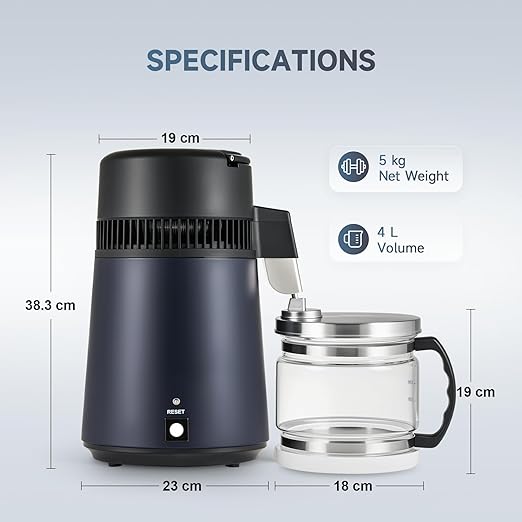 CO-Z 1.1 Gallon Water Distiller, 4L Countertop Distilled Water Machine with Glass Pot, 750W Distilled Water Maker for Pure Water, 304 Stainless Steel Water Distiller Machine for Home Office Travel