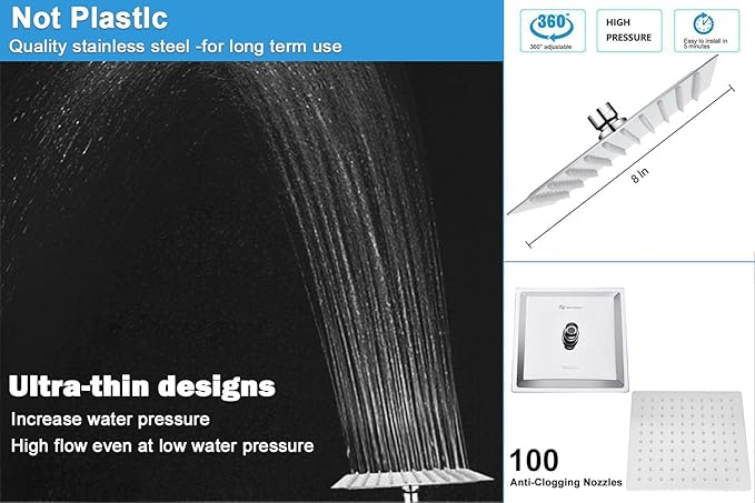 NearMoon Square Shower Head and 15 Stage Shower Filter Combo, High Pressure Filtered Head for Hard Water, Improves the Condition of Your Skin, Hair (Chrome Finish)