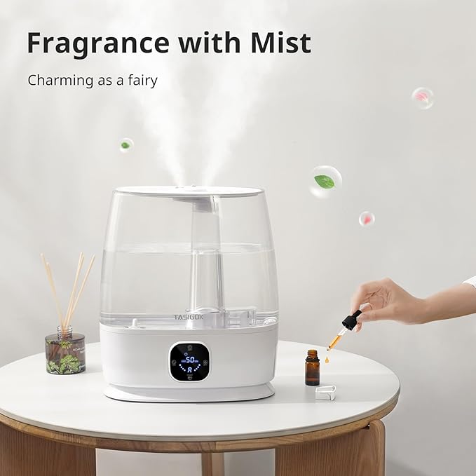 Humidifiers for Bedroom Home, 6L Cool and Warm Mist Air Humidifier for Large Room Baby Nursery, 50H Easy Clean and Top Fill, Quiet with Ultrasonic, Essential Oils, Auto Mode, for House, Plants