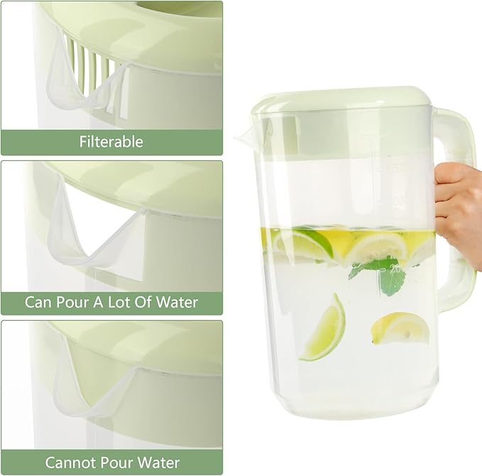 1 Gallon 4 Litre Clear Plastic Pitcher with Lid, 2 Pack Clear Water Pitcher for Cold Drinks, Iced Tea Pitcher for Lemonade, Iced Tea, Milk, Juice, Beverages.