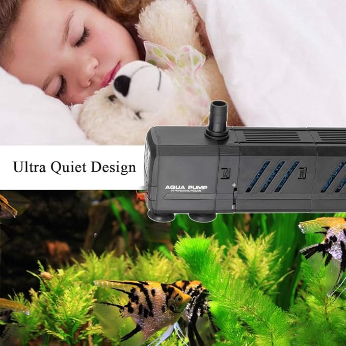 MQ 400GPH Submersible Water Pump (1500L/H, 15W) with Filters and Water Nozzles, Ultra Quiet for Aquarium, Fish Tank, Pond, Fountain, Hydroponics