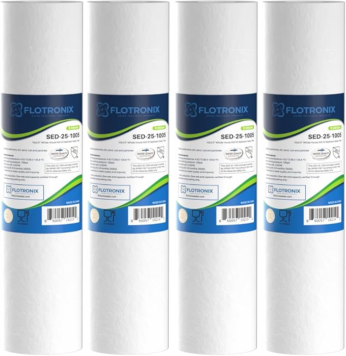 Flotronix 5 Micron 10" x 2.5" Sedmient Filter Whole House Water Filter Replacement, Compatible with Well Water Filters - P5, AP110, WHKF-GD05, 155014-43, FXUSC, 4 Pack