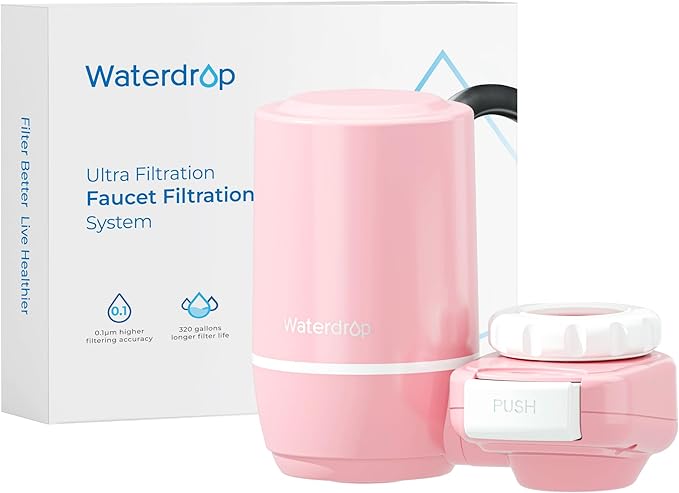 Waterdrop Sink Filter Water Faucet for Skin Care, Bathroom Faucet Filter, 320 Gallons, NSF Certified Water Purifier, 0.01μm Ultra-Filtration System, Reduces Chlorine Lead-Free Material, 1 Filter Pink