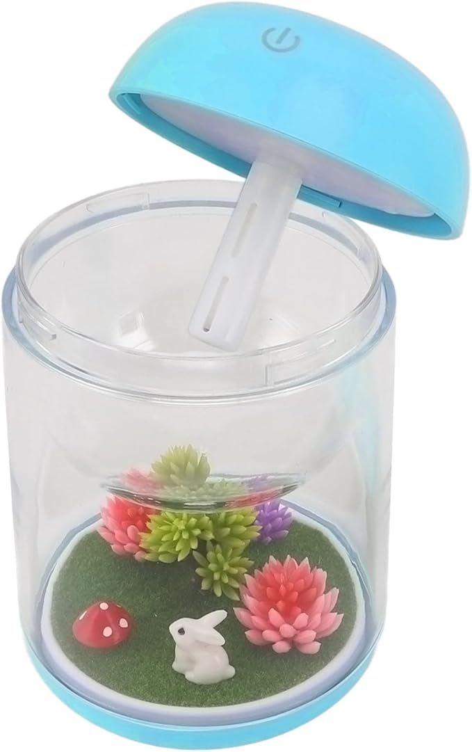 Cute Mushroom Humidifier 2in1 Essential Oil Diffuser Ultrasonic Desk Humidifier Quiet Mini Humidifier for Bedroom Office Car (Blue)