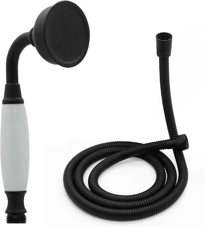 HOMEDEC Vintage Handheld Shower Head with 59inch Flexible Hose High-Pressure Antique Rain Showerhead Combo Replacement No Wand Holder, Round Telephone Shape, Matte Black