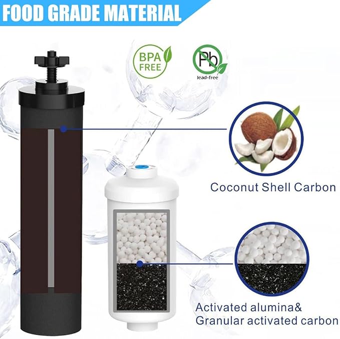 Water Filter Replacement Compatible with Berkey® Gravity Filter Filtration System, NSF/ANSI 42 Certified 4 Black Filters and 4 Fluoride Filters PF2 for Travel, Big, Royal Series
