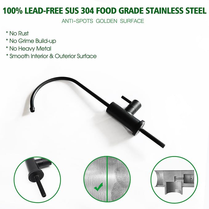 Kitchen Water Filter Faucet Reverse Osmosis Faucet,Lead-Free Drinking Water Faucet Fits Most Waterdrop Reverse Osmosis System in Non-Air Gap Stainless Steel RO Faucet (Black)
