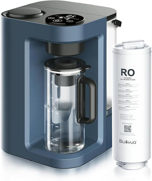 Bluevua RO100ROPOT-Lite(UV) Countertop Reverse Osmosis Water Filter System, 7-Stage Purification with UV and Remineralization, 3:1 Pure to Drain, Portable Water Purifier (Blue)