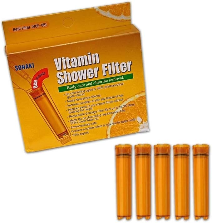 Sonaki Vitamin C Shower Refill Filter Cartridge - FITS Sonaki Showerheads, 50V, 100V, and 300 Inline Models - (5 Pack) - Remove up to 99.9% of Chlorine and Chloramines