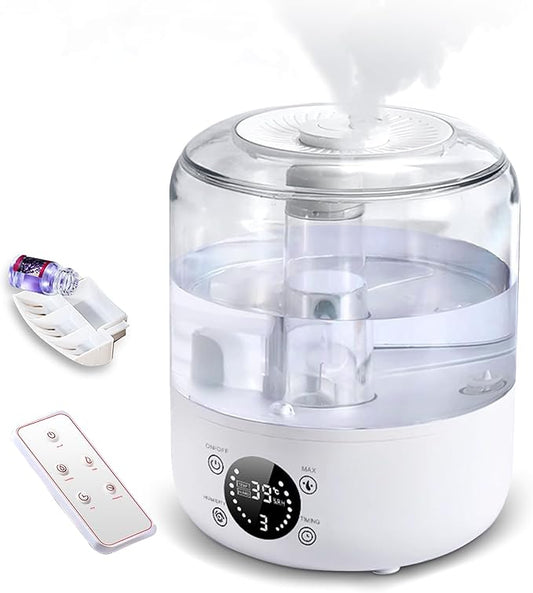 Humidifiers for Bedroom Baby, QWUE Top Fill 3L Humidifier Large Room, Easy to Fill & Clean, 28dB Quiet Cool Mist Air Humidifier for Plants, Home, Nursery, Allergy Relief, Auto Shut-off and BPA-Free