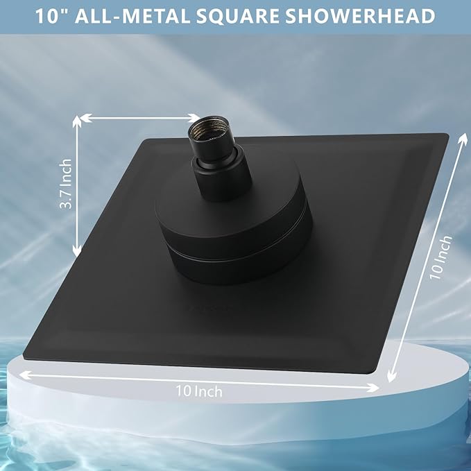 High Pressure Rain Shower Head with Filtered - 10" All Metal Square Showerhead Filter for Remove Chlorine and Harmful Substances, Matte Black