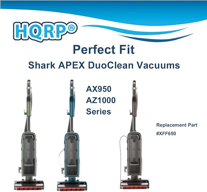 HQRP 2-pack Filter Kit compatible with Shark APEX AX950 AX951 AX952 AZ1000 AZ1000W AZ1002 AZ1002BRN AZ1501 ZU881 DuoClean Powered Lift-Away Vacuum, XFF650 Replacement