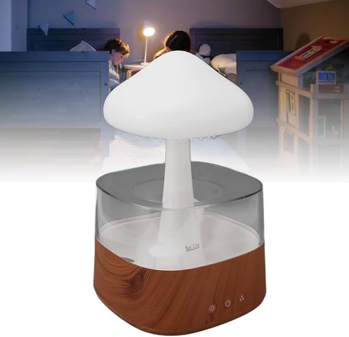 Rain Cloud Humidifier Night Light, Bedside Mushroom Rain Cloud Diffuser for Bedroom Office Moisturizing