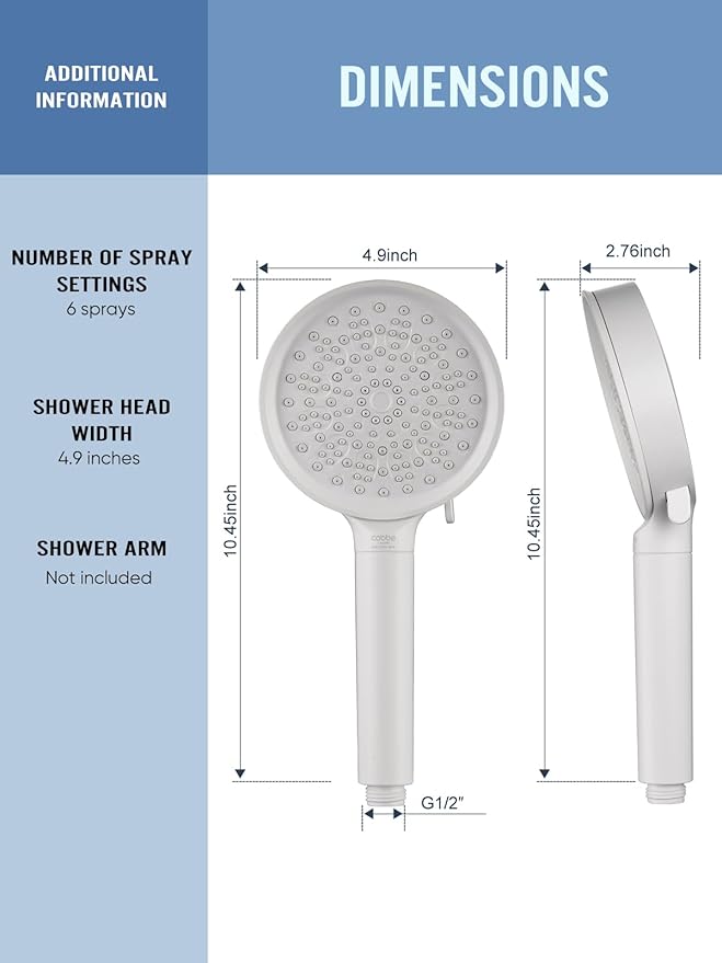 Cobbe Filtered Shower Head with Handheld, High Pressure 6 Spray Mode Showerhead with Filters, Water Softener Filters Beads for Hard Water - Remove Chlorine - Reduces Dry Itchy Skin, White