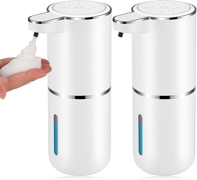 2 Pack Automatic Soap Dispensers,12.8oz/380ml USB Touchless Automatic Foaming Soap Dispenser,Rechargeabled Wall Mounted Smart Soap Dispenser for Bathroom Kitchen Dish Soap