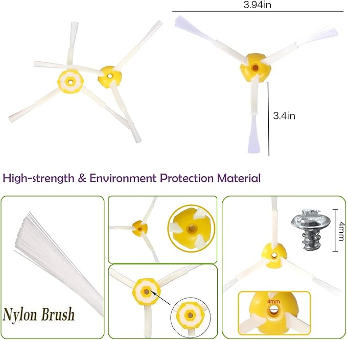 Replacement Parts for IRobot Roomba 600 &500 Series 694 692 690 680 660 665 651 650 614 595 585 564 Vacuum,Accessories Kit 3 Filter,3 Side Brush,1 Pairs Bristle and Flexible Beater Brush