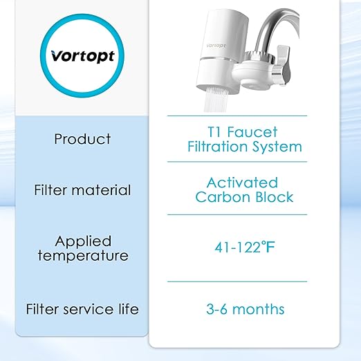 Faucet Water Filter for Sink, Rapid Flow - 400 Gallons Faucet Mount Water Filtration System for Tap Water, NSF Certified Reduces Chlorine & Bad Taste with 2 Replacements, T1