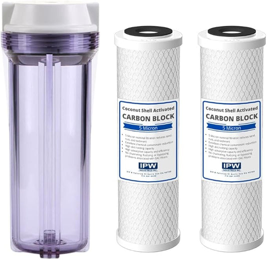IPW Industries | 2 CC-10-CA Carbon Block Reverse Osmosis Water Filter & CCI-10CLW Filter Canister 1/4" NPT for Water Pur Company - Water Filter Cartridge