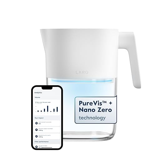 LARQ Pitcher PureVis 1.9L/ 8-Cup | Self-Cleaning UV Water Filter Pitcher for Tap and Drinking Water | Removes Chlorine, PFAS, PFOS, and More | Plant-Based Carbon Filter, 1-Year Warranty