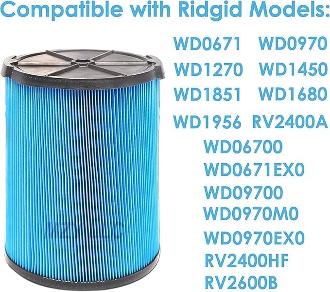 MZY LLC 1 Pack VF5000 Filter 3-Layer Pleated Fine Dust Filter for Ridgid Wet Dry Vacuums 5-20 Gallon WD1450 WD0970 WD1270 WD06700 WD1680 RV2400A