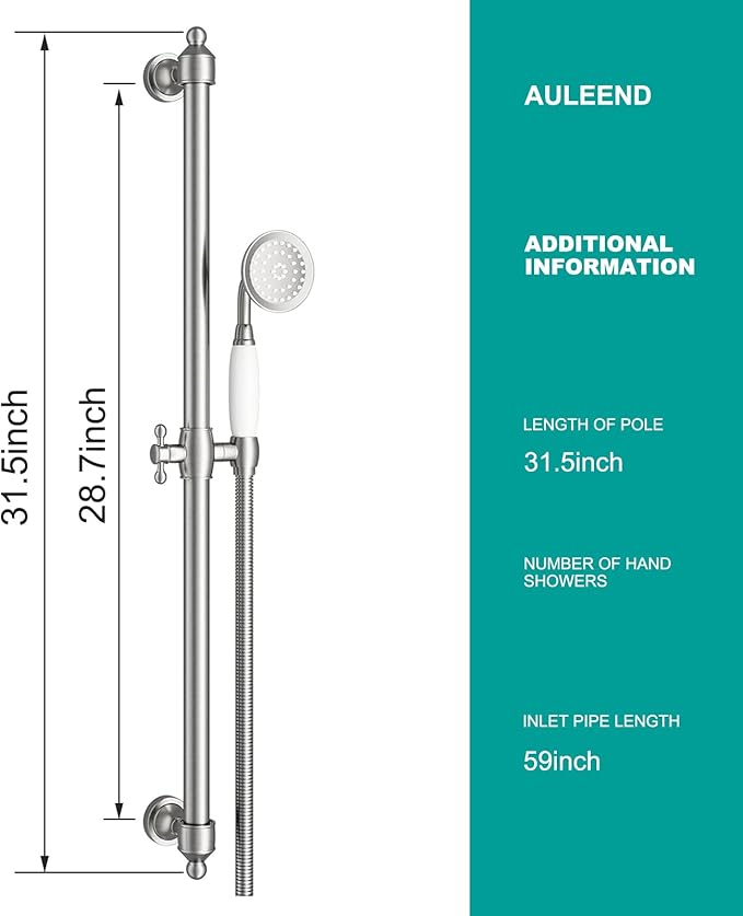 Shower Slide Bar Handheld Shower Head with Hose, shower slide bar,adjustable height shower head (C-retro, Brushed Nickel)