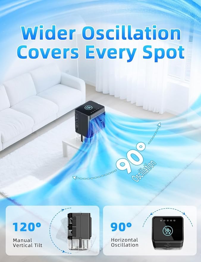 Small Air Conditioner w/ 3 Speeds&3 Modes, Remote, 1100ML Tank Humidifier, 8-Cube Ice Tray, 120° Oscillating, 4 IN 1 Portable Air Conditioners, 7-Color Light, 4H Timer Desk AC Unit for Bedroom