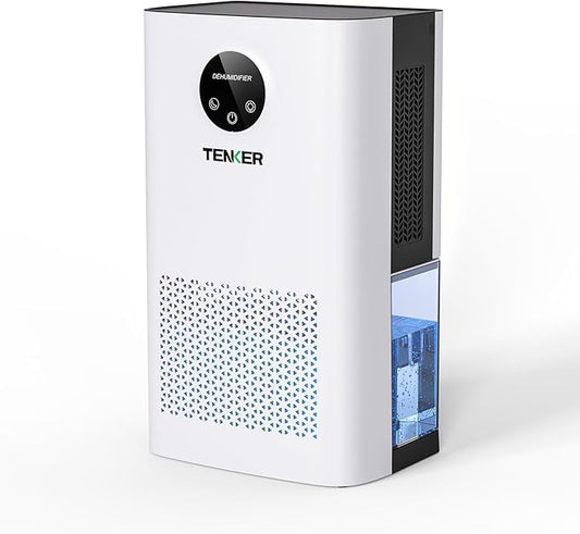 TENKER Dehumidifier for Home, 77 OZ Water Tank (1000 sq.ft) Dehumidifiers, Quiet Dehumidifier with Sleep Mode, Auto Shut Off, 7-Color LED Light for Closet Bedroom Bathroom Basement RV, White