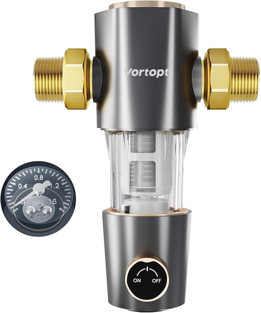 Spin Down Sediment Water Filter,Automatic Flushing,Protect Other Filter Systems and Appliances,40 Micron Flushable Prefilter Filtration (VT-Q50)